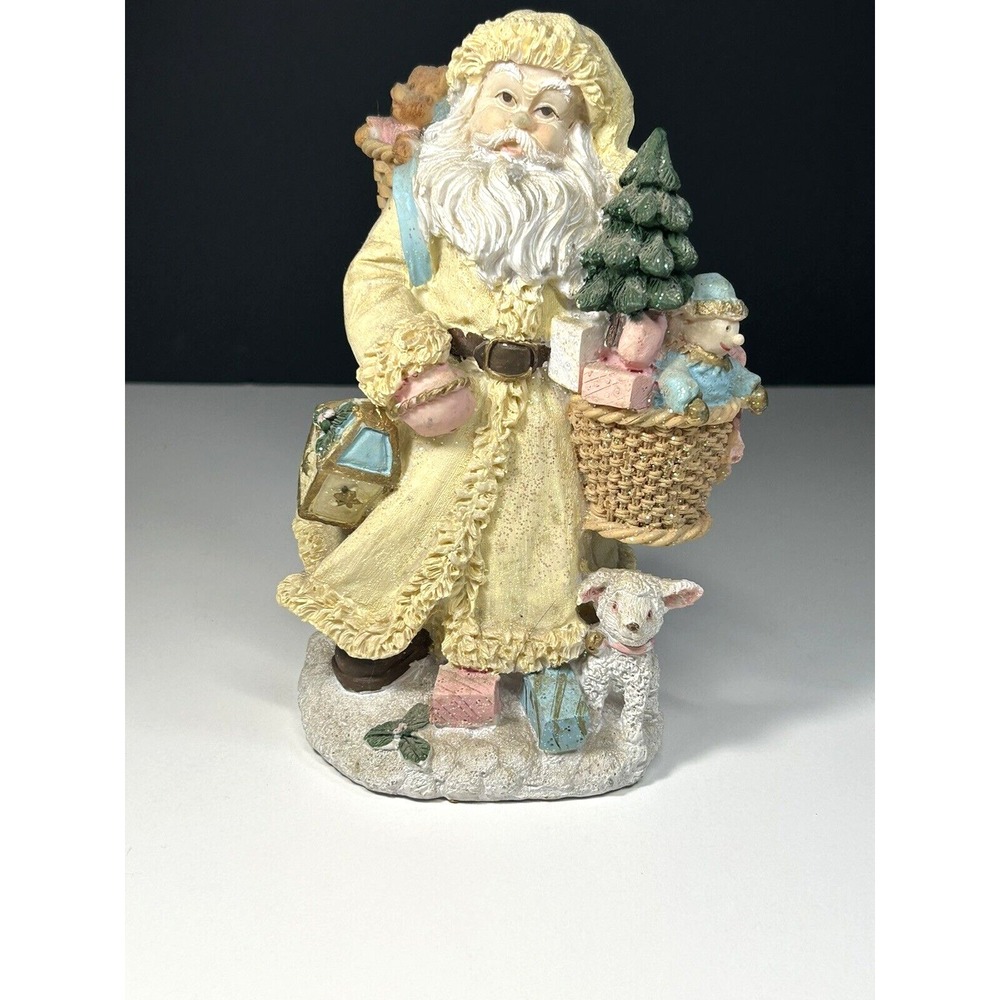 VTG Colorful Sparkling Christmas Santa Claus Holding Lantern and Gift Basket